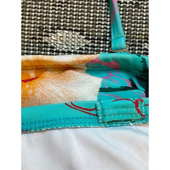 Women's Hapari Swim Bathing Suit TOP (only) 16 turq w Pink . Side rouching EUC - Picture 15 of 15